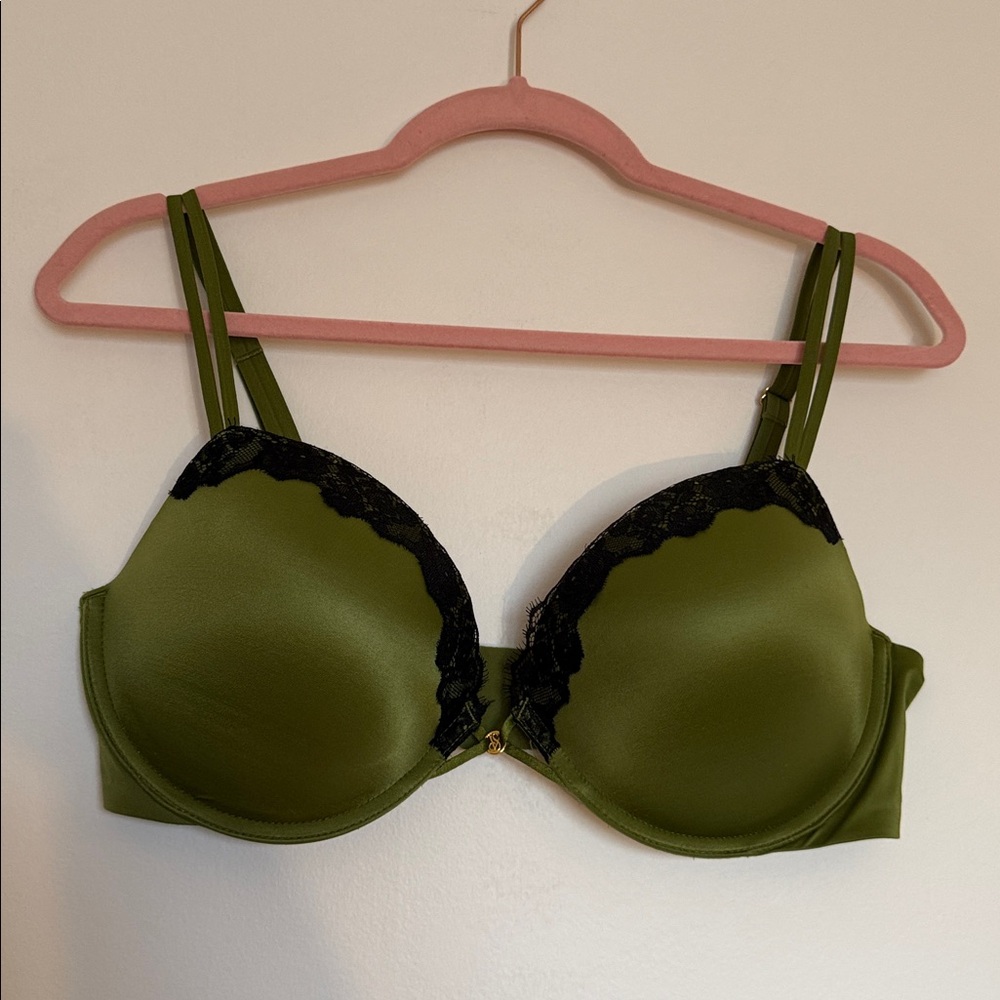 Victoria’s Secret Very Sexy Smooth Lace-Trim Push-Up Bra Olive Green
